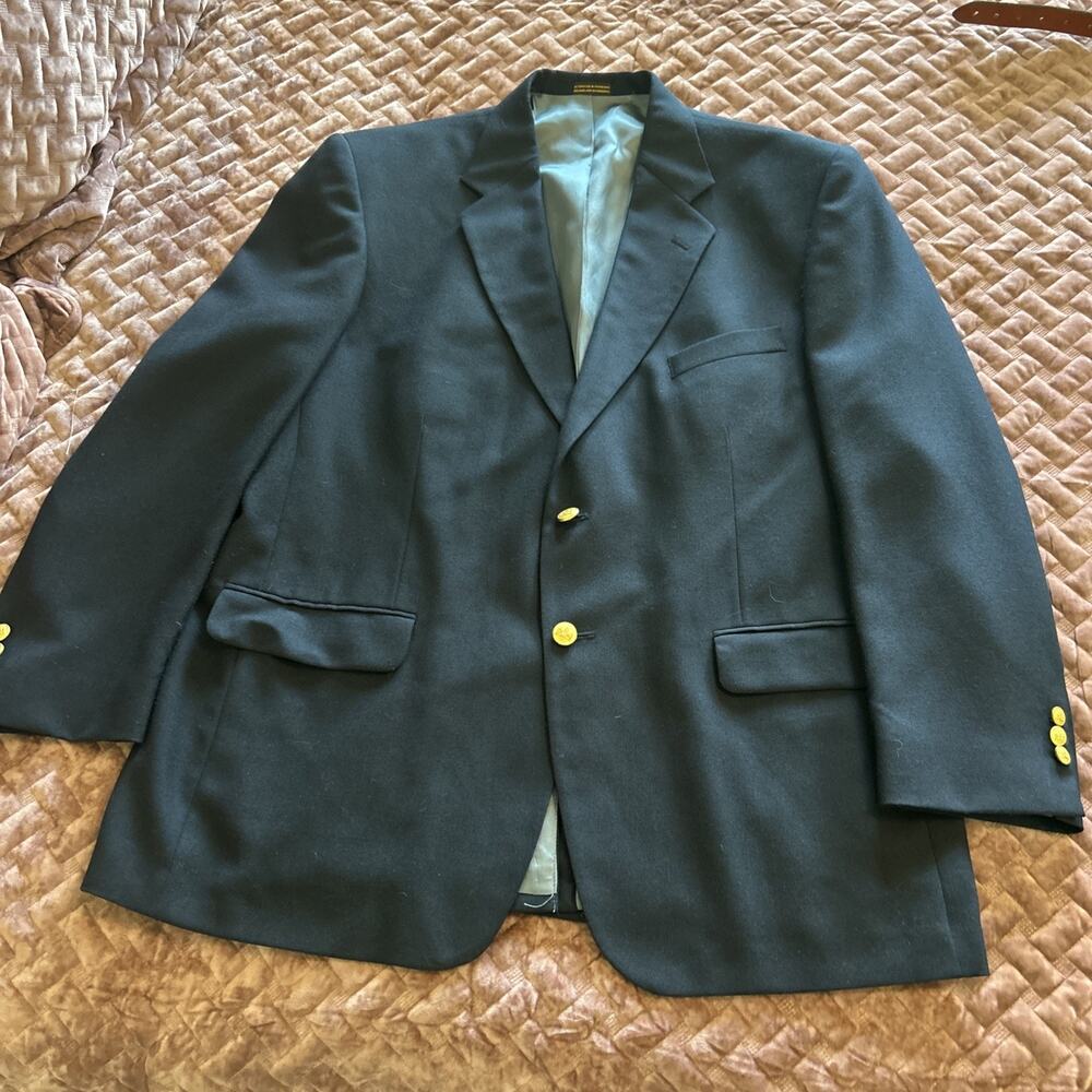 Stafford Men’s Blazer 50R Navy Wool blend Gold Buttons Sports Coat Suit Jacket - Picture 5 of 12